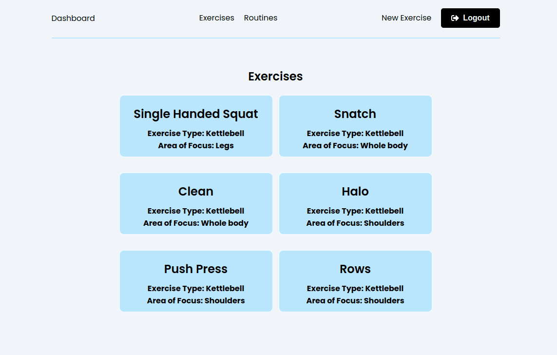 Screenshot of Workout Application